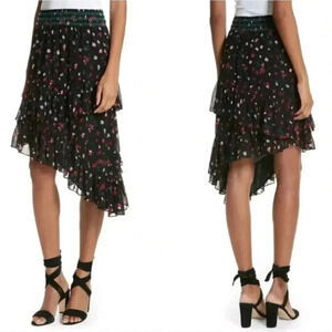 NWT! Joie Silk Gorowen Floral Print A-line Skirt Asymmetric Ruffle Hem S